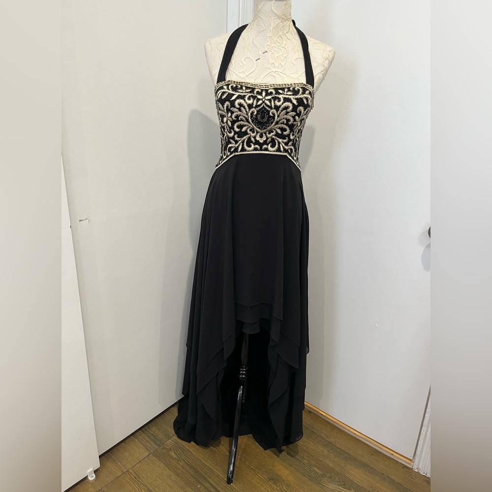 Sue Wong Vintage Black Strapless High-Low Beaded Bodice Gown Sz. 4 - Picture 4 of 12
